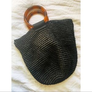 Straw Bag With Lucite Tortoise Handles